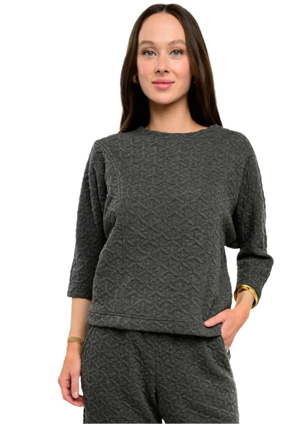 Ivy Jane Quilted Knit Top-Charcoal