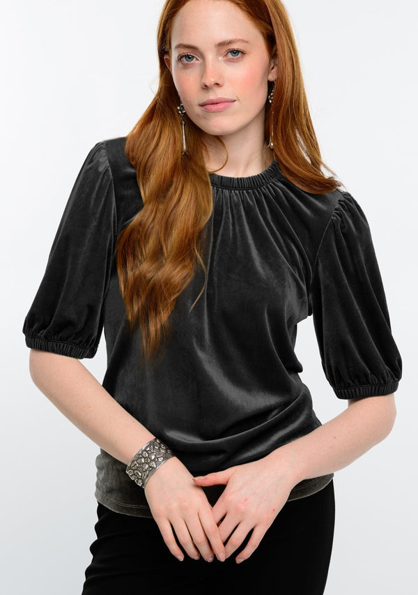 Ivy Jane Velvet Rouched Neck Top -Black