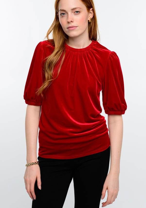 Ivy Jane Velvet Rouched Neck Top -Red