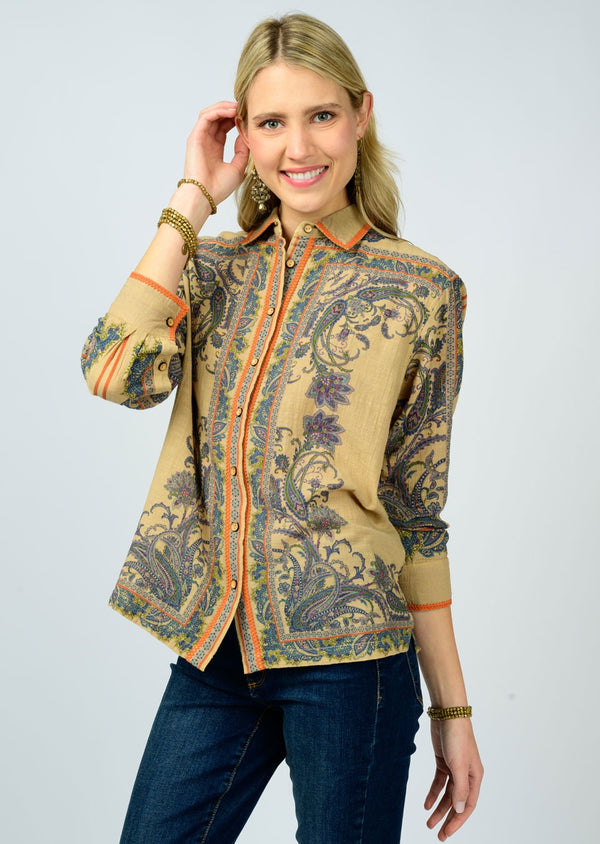 Ivy Jane Paisely Border Shirt | Camel
