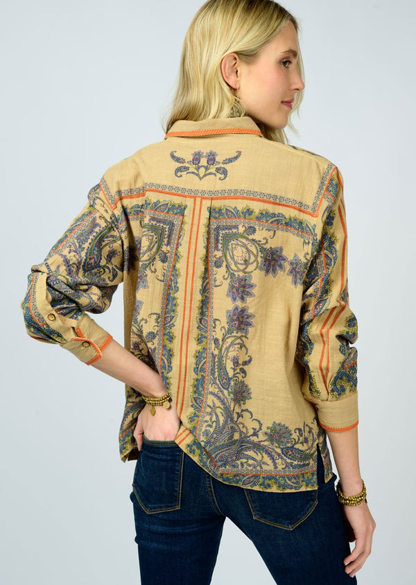 Ivy Jane Paisely Border Shirt | Camel