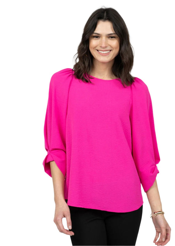 Ivy Jane Tucked Sleeve Top-Hot Pink