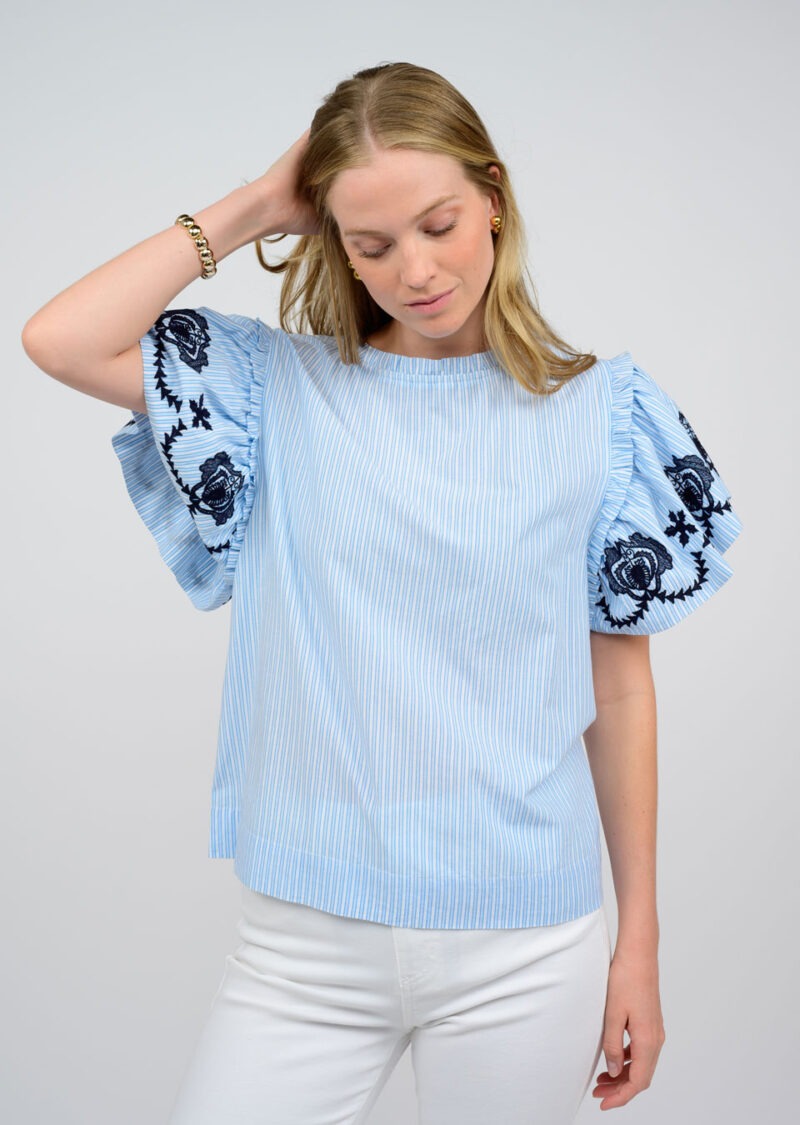 Ivy Jane Trellis Embroidered Stripe Top | Blue