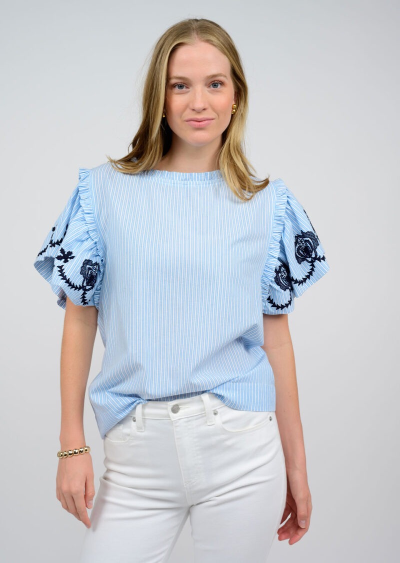 Ivy Jane Trellis Embroidered Stripe Top | Blue