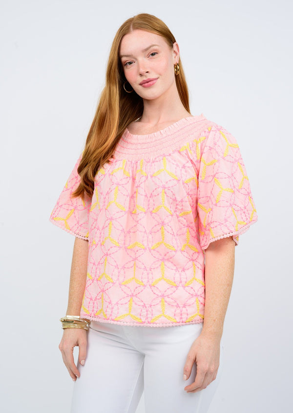 Ivy Jane Spirograph Embroidered Top | Pink