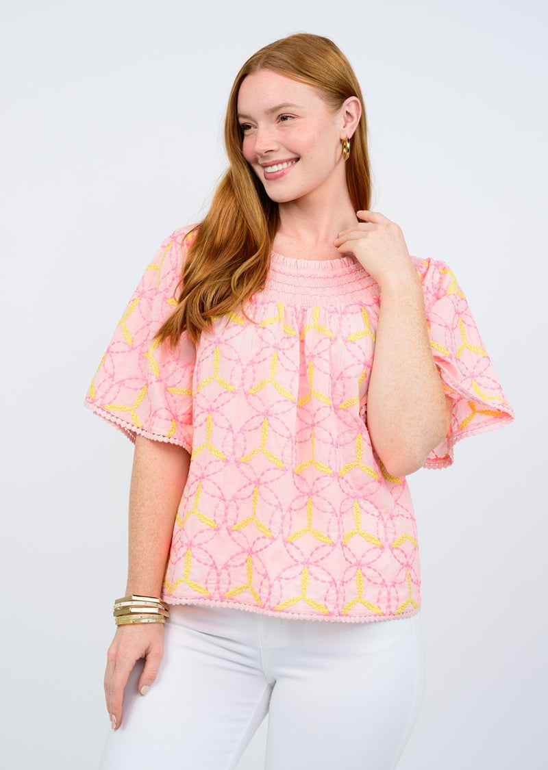 Ivy Jane Spirograph Embroidered Top | Pink
