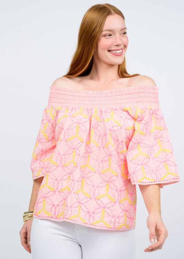 Ivy Jane Spirograph Embroidered Top | Pink