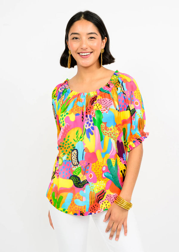 Ivy Jane Tropical Satin Cactus Top | Multi