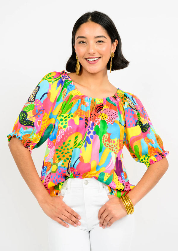 Ivy Jane Tropical Satin Cactus Top | Multi