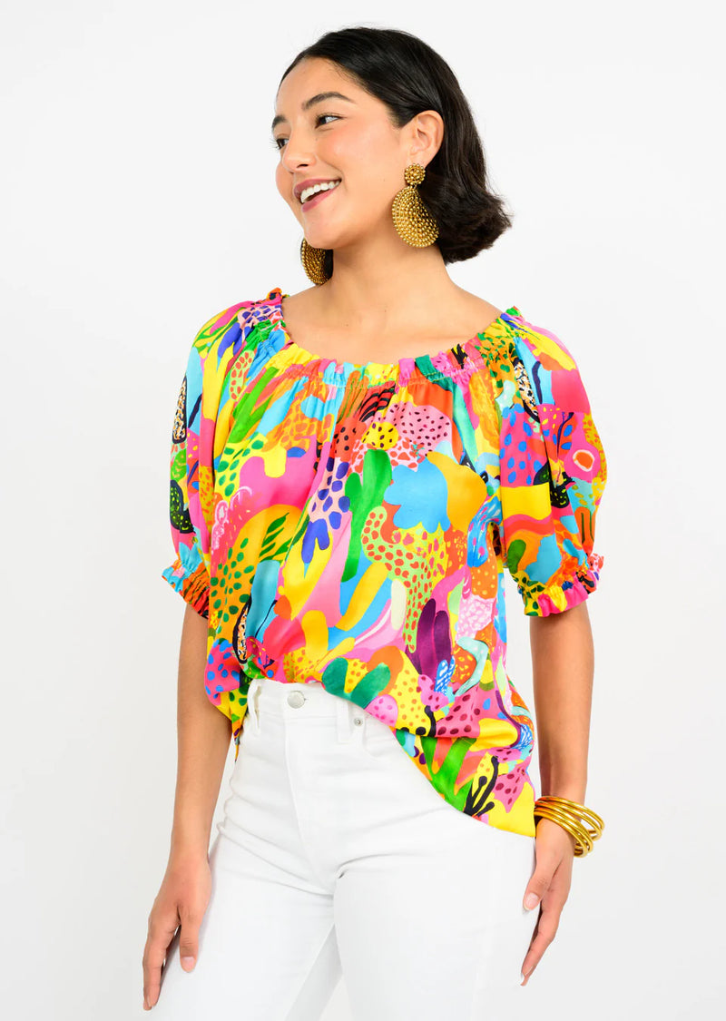 Ivy Jane Tropical Satin Cactus Top | Multi