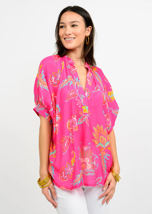 Ivy Jane Popover Satin Dolman Top | Hot Pink