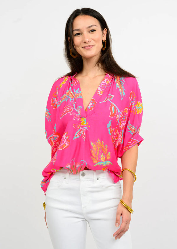 Ivy Jane Popover Satin Dolman Top | Hot Pink