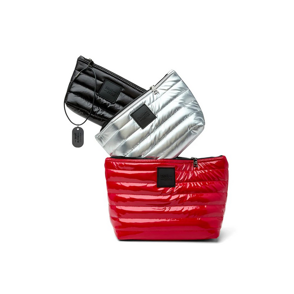 Think Royln Travel Trio Organizational Pouches | Lipstick Patent Pearl Silver & Shiny Black