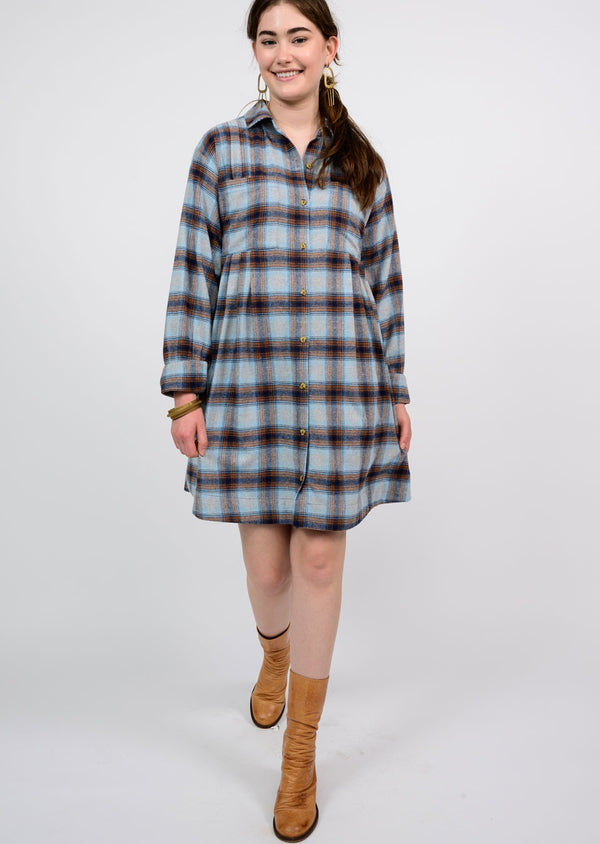 Ivy Jane Uncle Frank Tucked & Plaid Shirt Dress-Blue