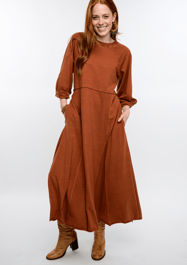 Ivy Jane Uncle Frank Knitted Flare Midi Dress-Cinnamon