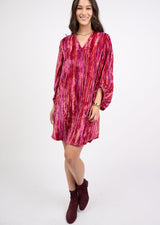 Ivy Jane V-Neck Velvet Striped Dress- Raspberry