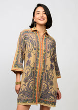Ivy Jane Uncle Frank Paisley Border Shirt Dress | Camel