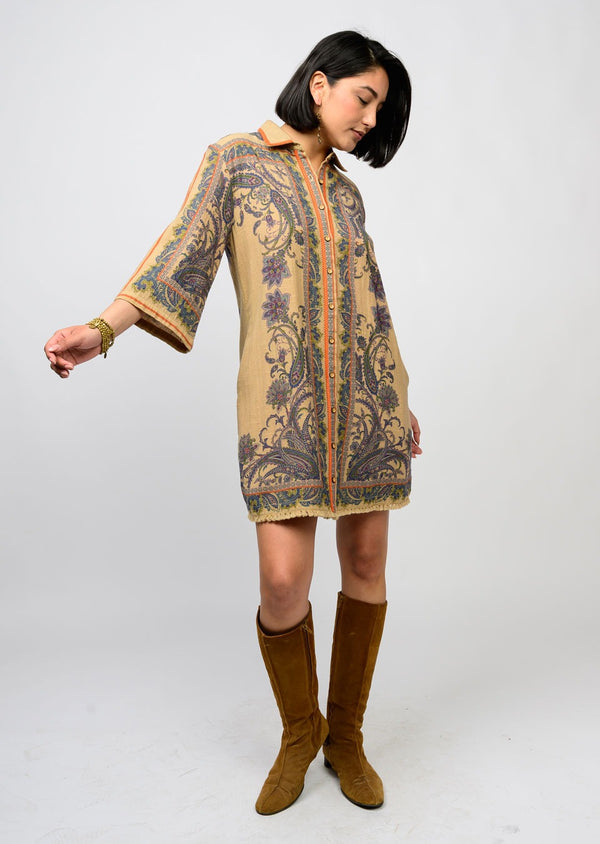 Ivy Jane Uncle Frank Paisley Border Shirt Dress | Camel