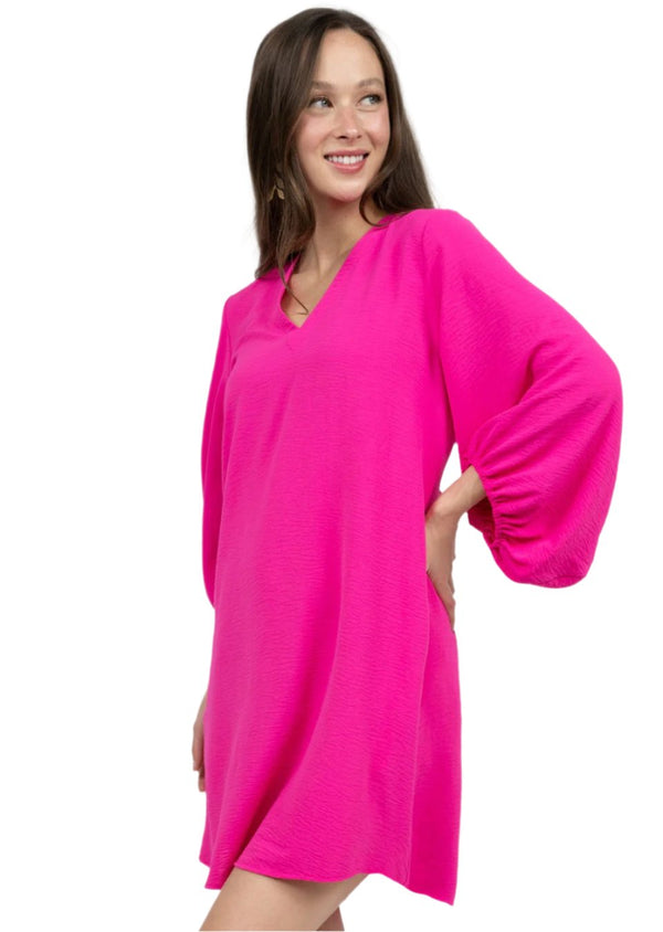 Ivy Jane Uncle Frank Deep V-Neck Hot Pink Dress