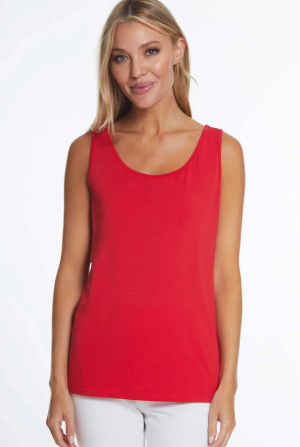 Multiples Solid Knit Double Scoop Neck Sleeveless Tank Top-Red