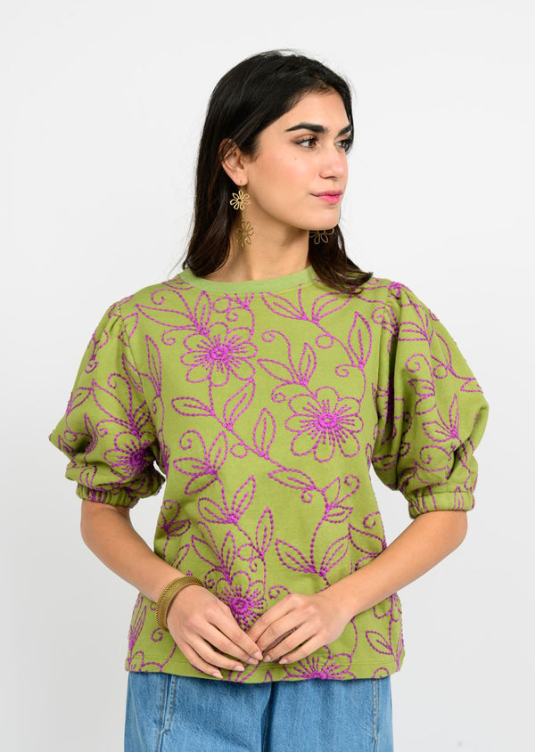 Ivy Jane Floral Vines Knit Top | Green
