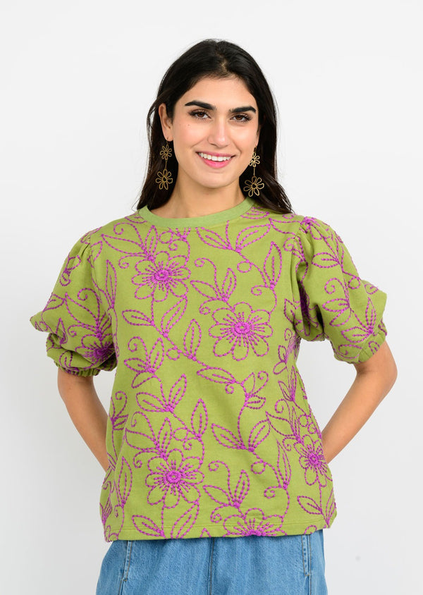 Ivy Jane Floral Vines Knit Top | Green
