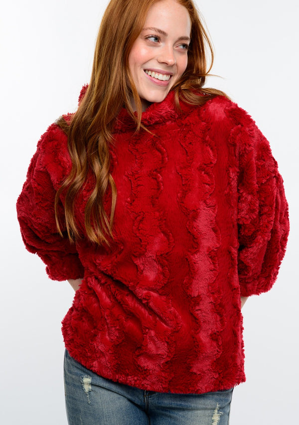 Ivy Jane Poof Sleeve Faux Fur Pop Over- Cardinal