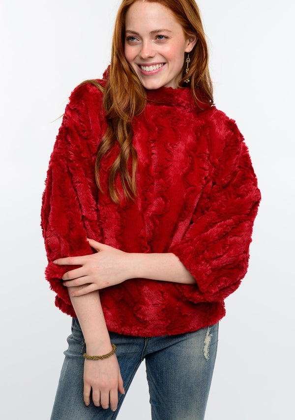 Ivy Jane Poof Sleeve Faux Fur Pop Over- Cardinal