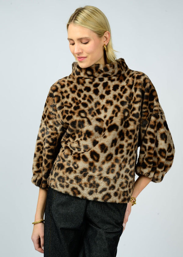 Ivy Jane Leopard Fur Popover Top | Brown