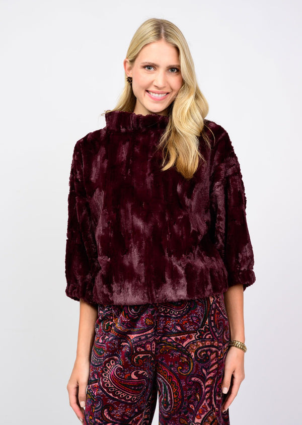 Ivy Jane Poof Sleeve Faux Fur Popover | Wine