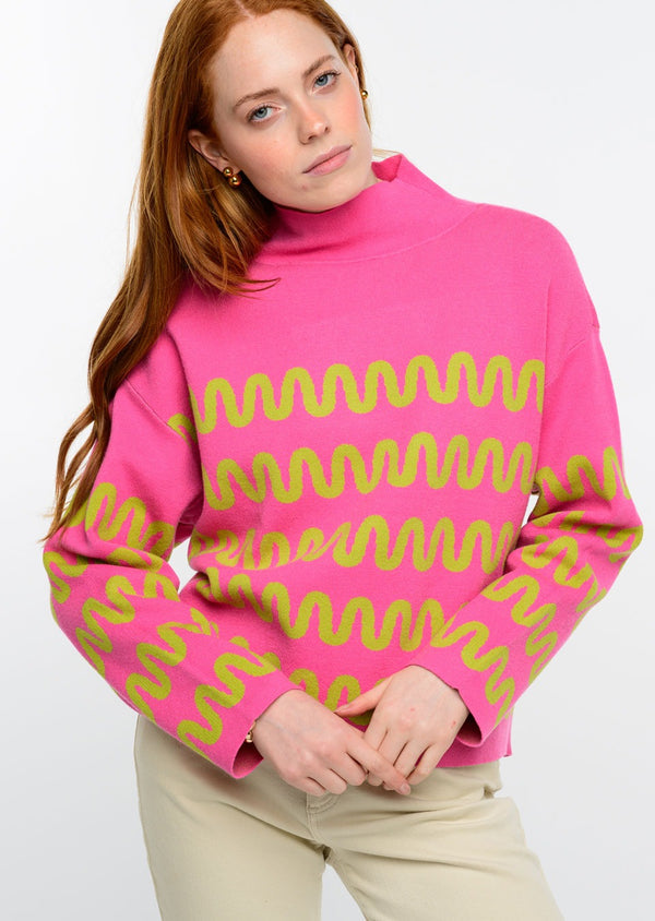 Ivy Jane Squiggle Sweater-Hot Pink/Lime