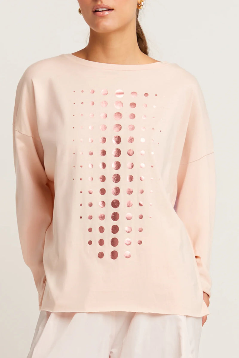PLANET Pima Cotton Metallic Dot Dot Dot Luxury Boxy T | Blush/Rose Gold Foil
