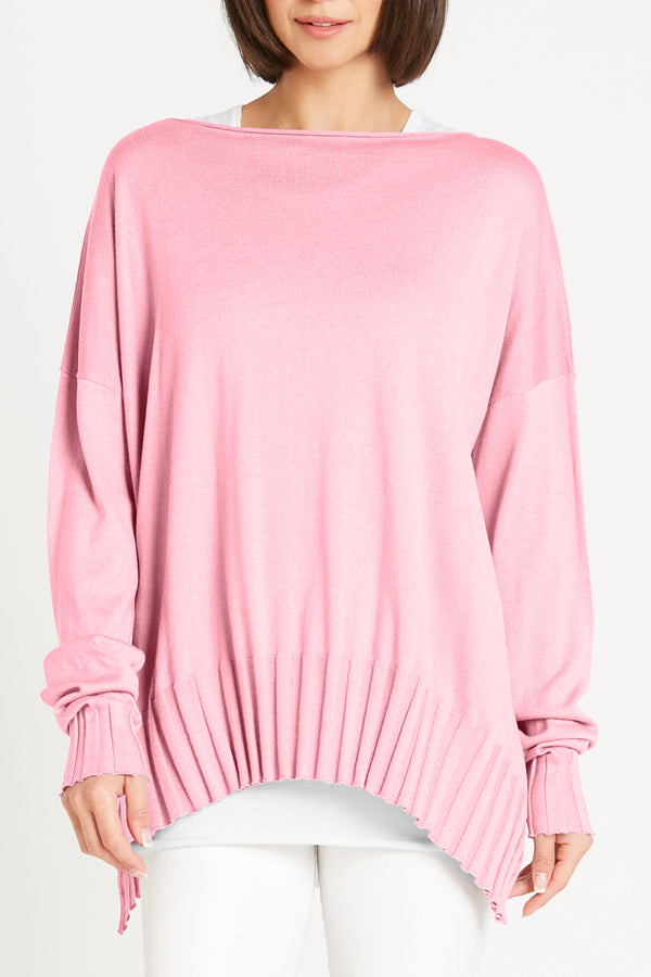 PLANET Pima Cotton Rib Boatneck Sweater-Bubble Gum