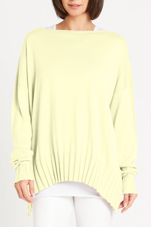 PLANET Pima Cotton Rib Boatneck Sweater-Citron