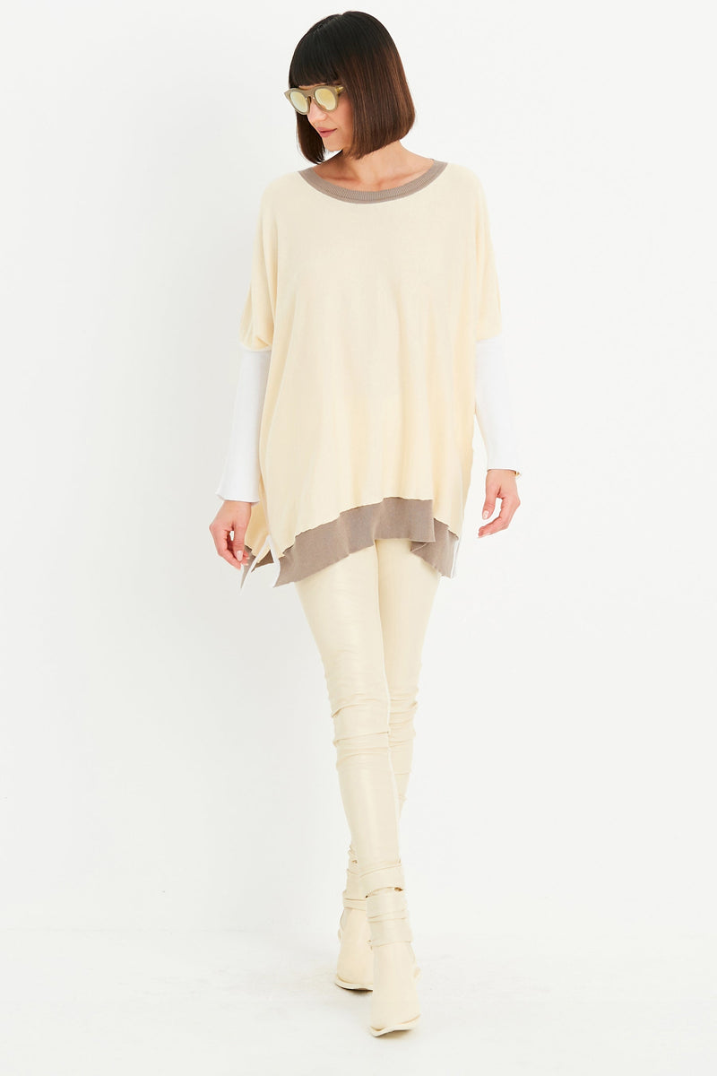 PLANET Pima Cotton Color Block Crewneck Sweater-Butter/Fawn/White