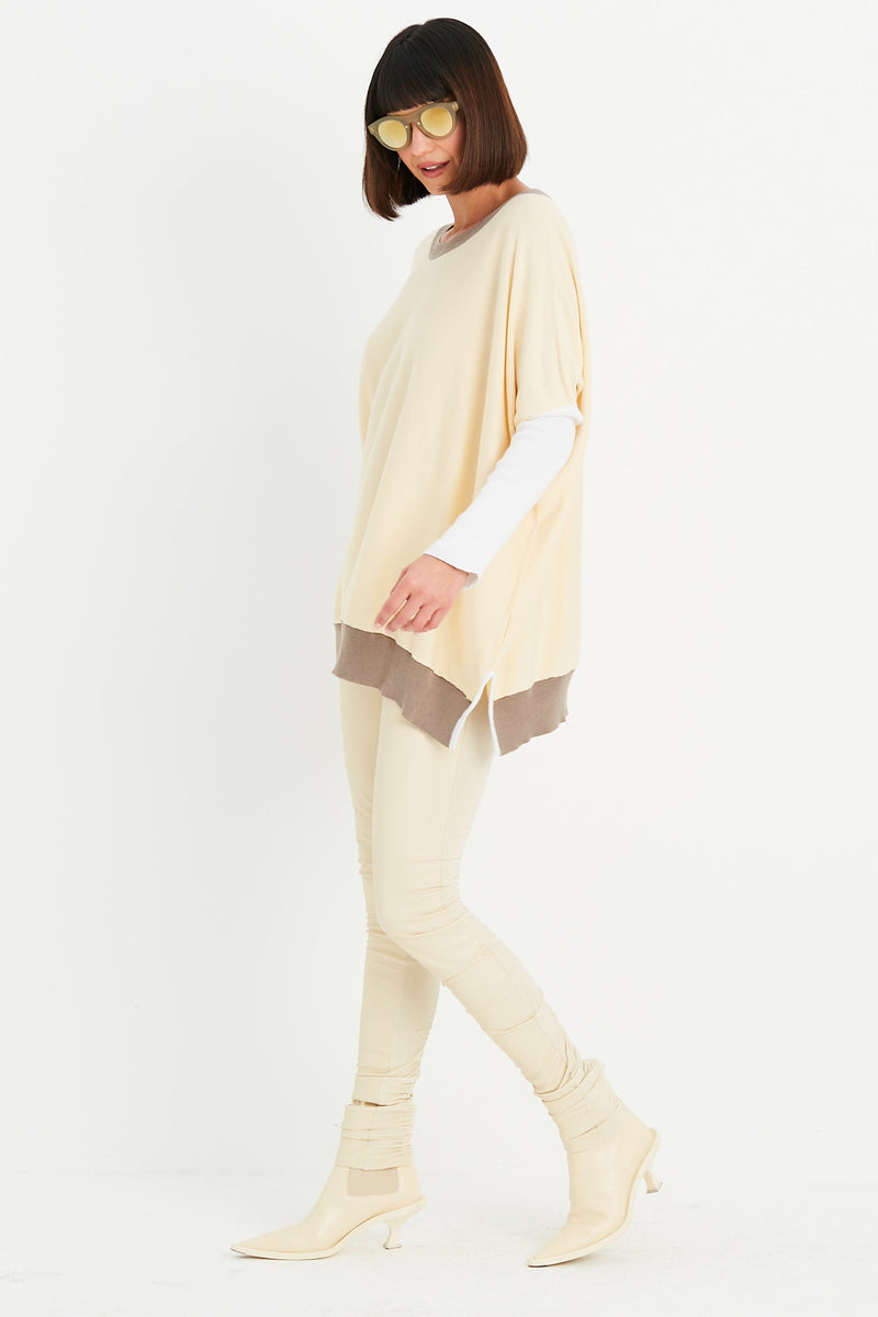 PLANET Pima Cotton Color Block Crewneck Sweater-Butter/Fawn/White