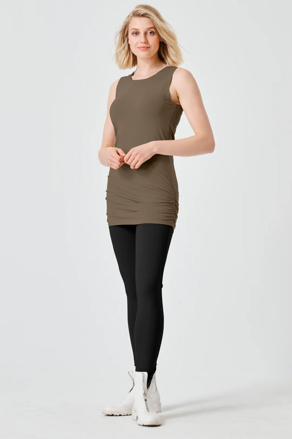 PLANET Cotton Lycra Ruche Tank Loden