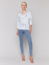 Charlie B Printed V-Neck Knit Top | Denim