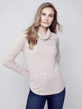 Charlie B Ribbed Cowl Neck Top Truffle