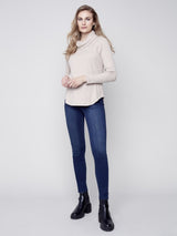 Charlie B Ribbed Cowl Neck Top Truffle