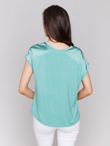 Charlie B Satin V-Neck Knit Top | Lilypad