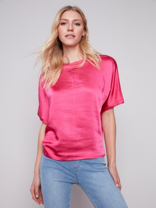 Charlie B Loose Satin Jersey Combo Top-Punch