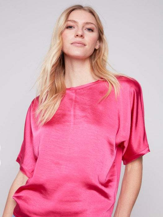 Charlie B Loose Satin Jersey Combo Top-Punch