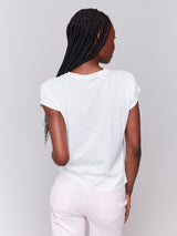 Charlie B Cap Sleeve Tee with Chest Pocket Detail | White