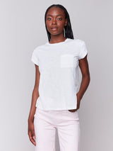 Charlie B Cap Sleeve Tee with Chest Pocket Detail | White