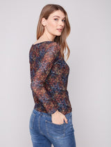 Charlie B Printed Mesh Top Gathering at Sides | Floret