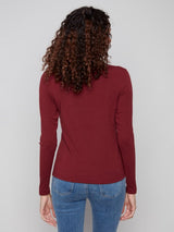 Charlie B Long Sleeve Mock Neck Fine Rib Knit | Cabernet