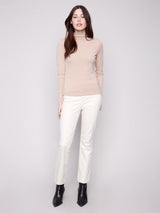 Charlie B Long Sleeve Mock Neck Fine Rib Knit | Sesame
