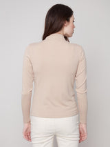 Charlie B Long Sleeve Mock Neck Fine Rib Knit | Sesame