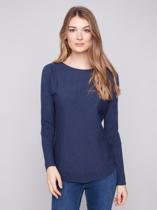 Charlie B Sweater with Back Lace-Up Detail | Denim